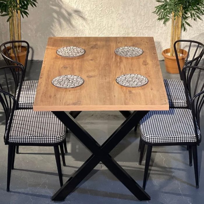Çam Yemek Masası x Ayaklı + 4 Adet Ay Sandalye