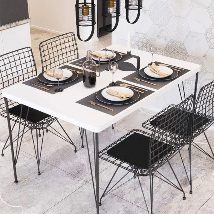 Düz Beyaz Yemek Masası +4 Sandalye
