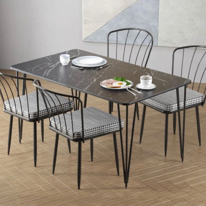 Siyah Mermer Desenli Yemek Masası +4 Sandalye