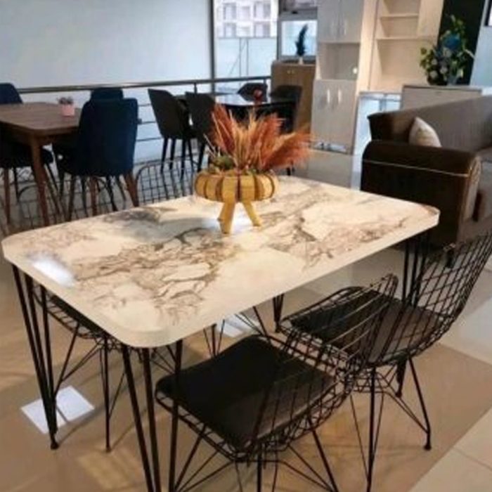 Beyaz Mermer Desenli Yemek Masası +4 Sandalye