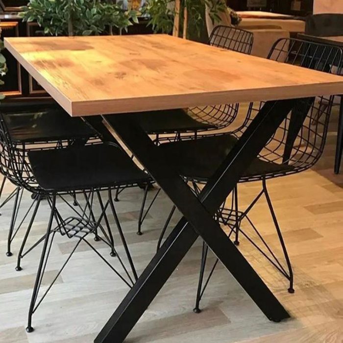 Çam Yemek Masası X Ayak Tel Sandalye